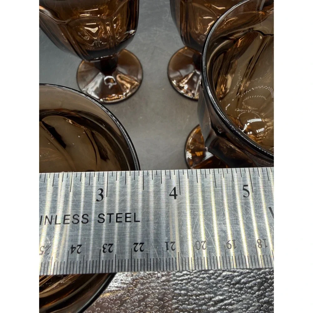 Libbey Cavalcade Amber Brown Glass Goblets Set 4 Vintage Footed Water Wine 5.5